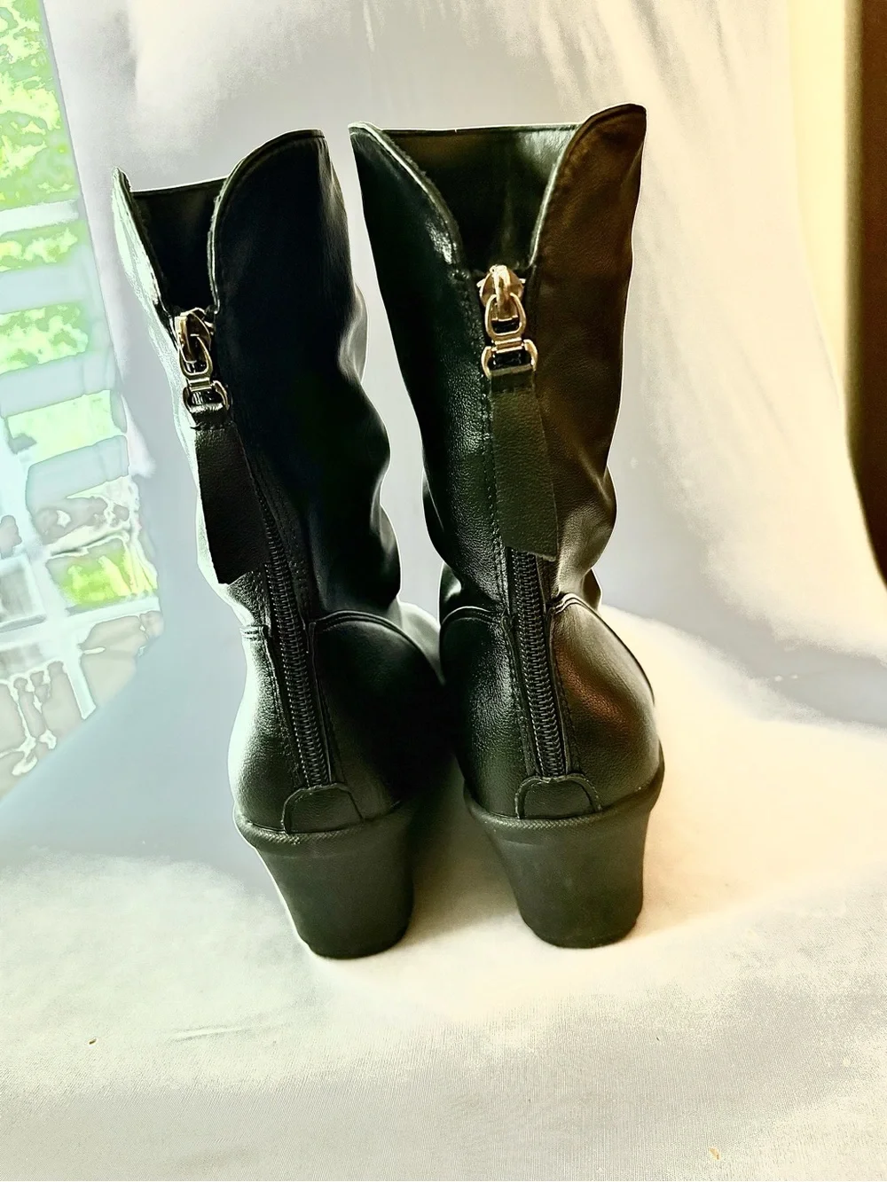 Women’s Black Wedge Mid-Calf Zip Boots